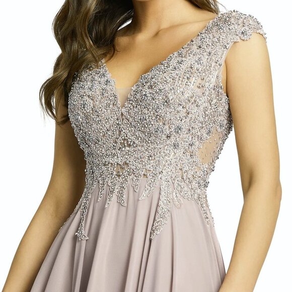 Mac Duggal Vintage Lilac Sequin Empire Waist Pleated Gown - Picture 5 of 5